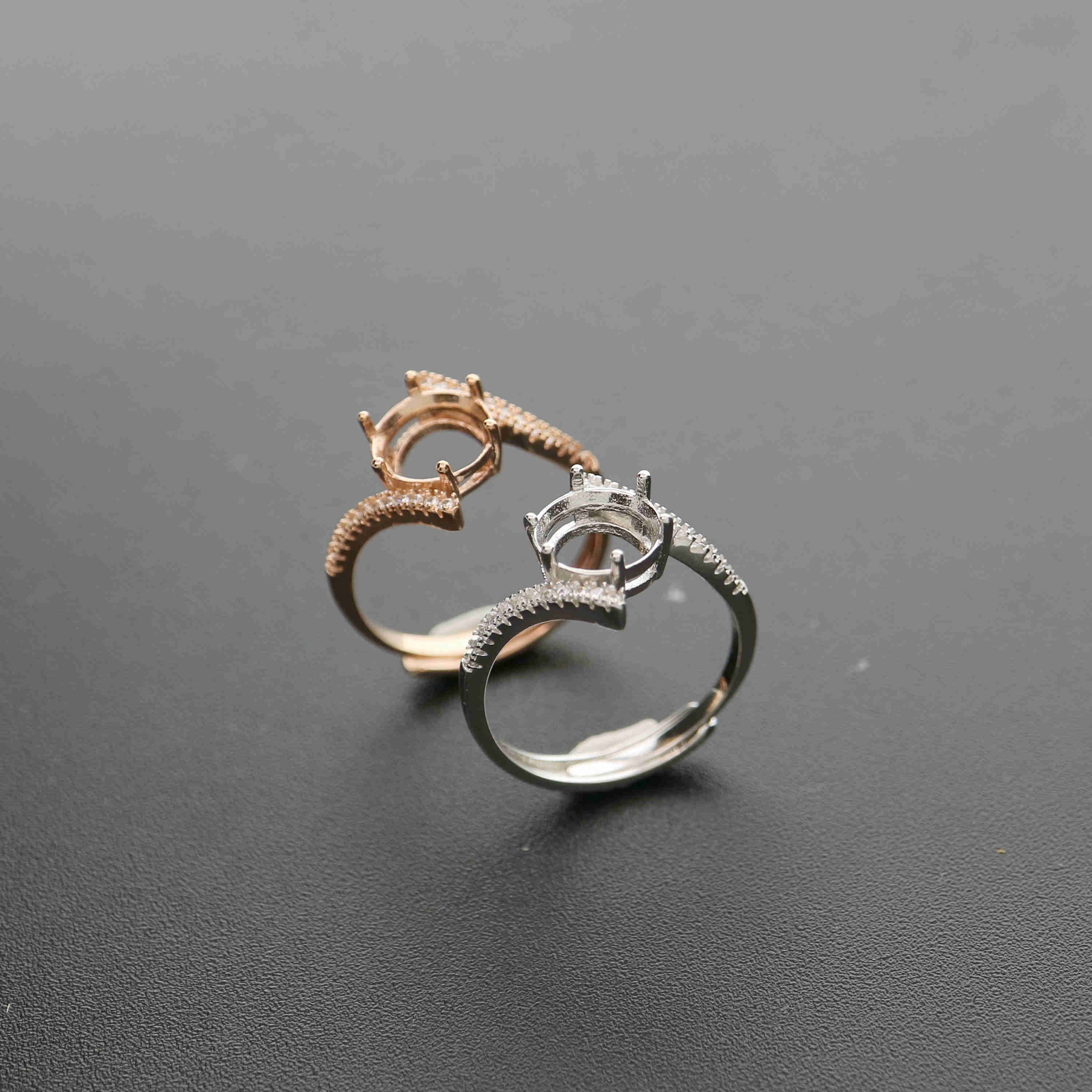 1Pcs 7/8MM Round Simple Rose Gold Silver Gems Cz Stone Prong Bezel Solid 925 Sterling Silver Adjustable Ring Settings 1210035 - Click Image to Close